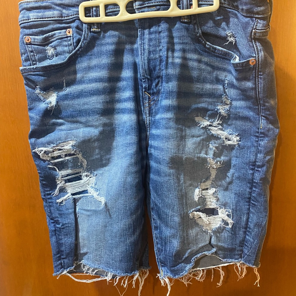 American Eagle Outfitters Blue Distressed Jean Shorts